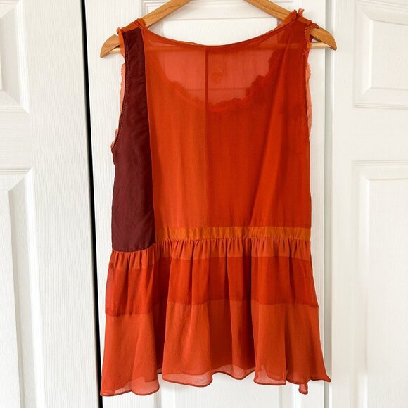Floreat Anthropologie Silk Ruffle Neck Colorblock Tank Top Size Large - Picture 6 of 6